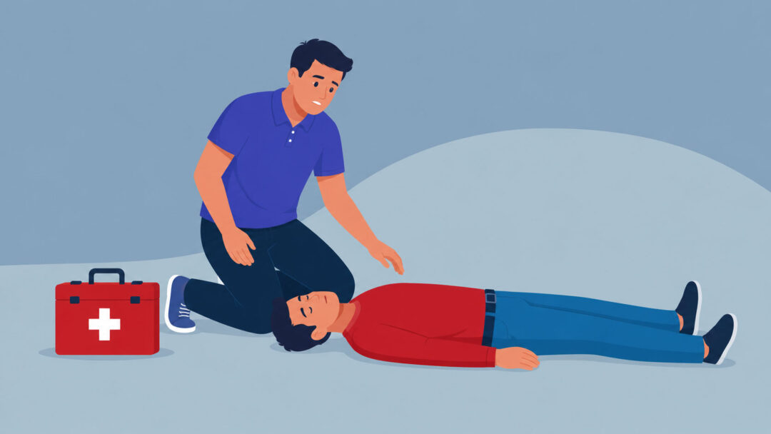 Kantoormedewerker zit naast een bewusteloos iemand